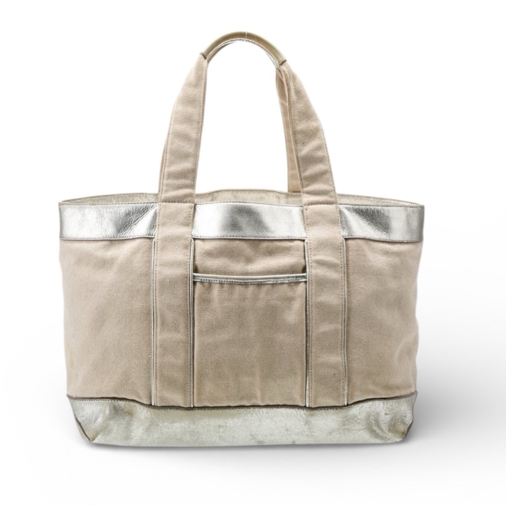 Tory Burch Beige Canvas Tote with Silver Trim - Picture 2 of 13